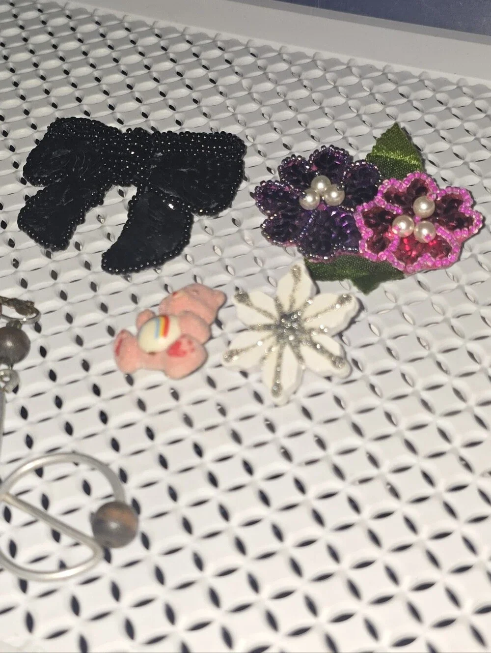 Pink & Purple Sequin Floral Brooch with Pearl Accents